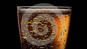 Generative AI Beer Cold Craft light Beer in a glass with water drops Pint of Beer close up isolated on black color