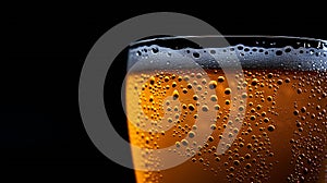 Generative AI Beer Cold Craft light Beer in a glass with water drops Pint of Beer close up isolated on black color