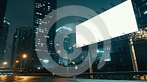 Generative AI Big empty billboard on the background of the city at night mock up business concept.