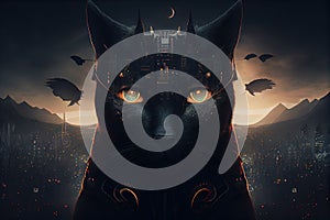 Generative AI: Black cat fantasy potrait
