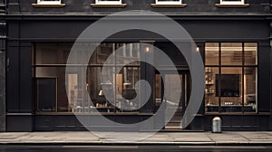 Generative AI, black exterior cafe, restaurant or shop. Urban building
