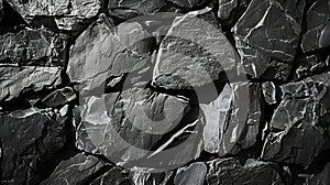 Generative AI Black and white background Black rock texture Closeup Stone wall backgroud for design Copy space Wid