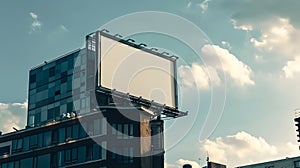 Generative AI Blank billboard mockup for advertising on a high building facade Rotterdam city Netherlands downtown