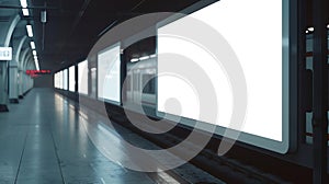 Generative AI Blank billboard train station white mockup advertising space business concept.