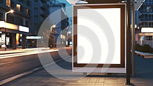Generative AI Blank white mockup of bus stop vertical billboard in empty street business concept.