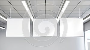 Generative AI Blank White Supermarket Banners Hanging From Ceiling Hangers Mockup Ready For Branding Or Advertisin