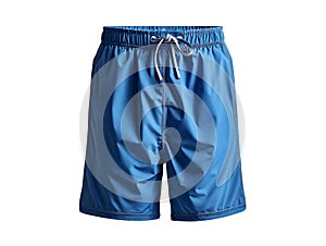 Generative AI. Blue Athletic Shorts With Drawstring on White Background. Summer Holidays Concept