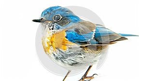 Generative AI Blue bird Himalayan Bluetail Tarsiger rufilatus on white background business concept.