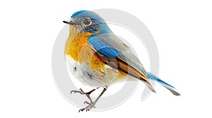 Generative AI Blue bird Himalayan Bluetail Tarsiger rufilatus on white background business concept.