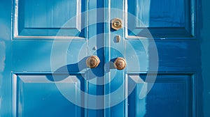 Generative AI blue color front door isolated closeup Beautiful blue color front door business concept.