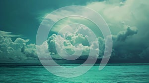 Generative AI Blue green clouds over the sea Toned seascape Dark teal water and sky background with copy space for