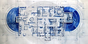 Generative AI, Blue print floor plan, architectural background