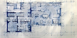 Generative AI, Blue print floor plan, architectural background