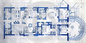 Generative AI, Blue print floor plan, architectural background