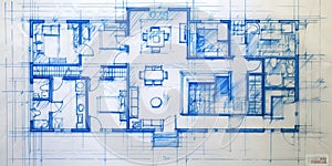 Generative AI, Blue print floor plan, architectural background