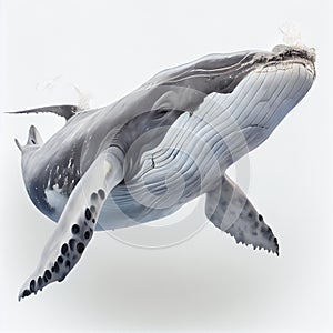 Generative AI of a Blue Whale isolated on a White Background