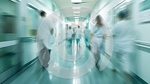 Generative AI blurred for background blurred figures of doctors and nurses in a hospital corridor Doctors and nurs