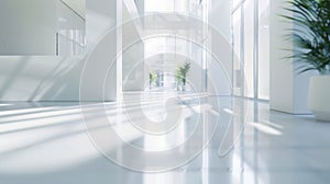 Generative AI Blurred hotel or office building lobby blur background interior view toward reception hall modern lu