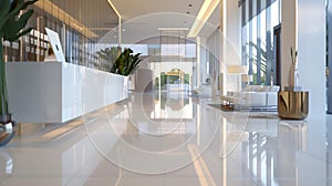 Generative AI Blurred hotel or office building lobby blur background interior view toward reception hall modern lu