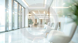Generative AI Blurred hotel or office building lobby blur background interior view toward reception hall modern lu