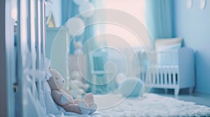 Generative AI Blurred view of stylish baby room interior business concept.