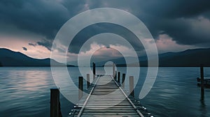 Generative AI Boat jetty and dramatic sky at lake Yamanaka Yamanashi business concept.