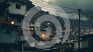 Generative AI, Brazilian favelas community, panoramic view with many houses