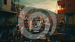 Generative AI, Brazilian favelas community, panoramic view with many houses