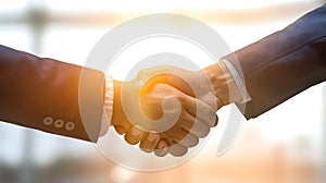 Generative AI Business handshake Business handshake and business people concept Two men shaking hands over sunny o