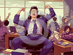 Generative AI Businessman Cartoon Eating Unhealthy-