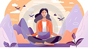 Generative AI Businesswoman Meditating on Stressful-