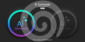 Generative AI buttons. A set of active and inactive black buttons with Generate AI symbols. Artificial intelligence learning