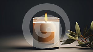 Generative AI, candle with label mockup. Aesthetic minimalistic composition