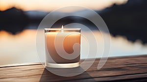 Generative AI, candle with label mockup. Aesthetic minimalistic composition