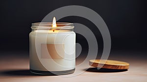 Generative AI, candle with label mockup. Aesthetic minimalistic composition