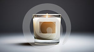 Generative AI, candle with label mockup. Aesthetic minimalistic composition