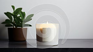 Generative AI, candle with label mockup. Aesthetic minimalistic composition