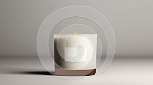 Generative AI, candle with label mockup. Aesthetic minimalistic composition