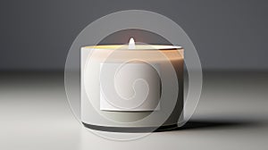 Generative AI, candle with label mockup. Aesthetic minimalistic composition