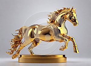Generative Ai, charming and expensive golden horse trophy, isolated white background, award trophy. shiny and full of gold