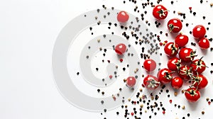 Generative AI Cherry Tomatoes red hot chili Pepper fragrant black pepper peas on a White Background Background wit