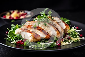 Generative AI Chicken fillet with salad. Healthy food, keto diet, diet lunch concept