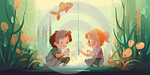 Generative AI Children Fishermen Having Fun-