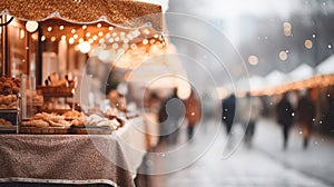 Generative AI, Christmas fair blurred background, winter street market