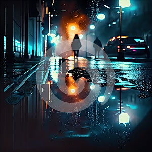 wet city neon ligth photo