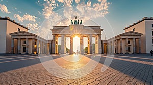 Generative AI Classic view of famous Brandenburg Gate at Pariser Platz, one of the best-known landmarks and nation