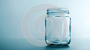 Generative AI Clean open empty glass jar close up view on white background business concept.