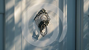 Generative AI Close up of a door knocker on a white door business concept.
