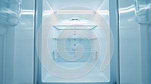 Generative AI Close up inside an empty of double white freezer fridge refrigerator business concept.