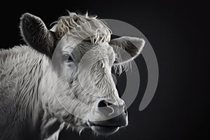 Generative AI. Close-up of white cow. Animal portrait